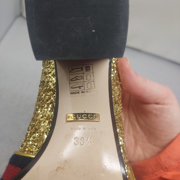 GUCCI GOLD SEQUIN GG PEYTON WEB HEEL SHOE - Picture 6 of 11